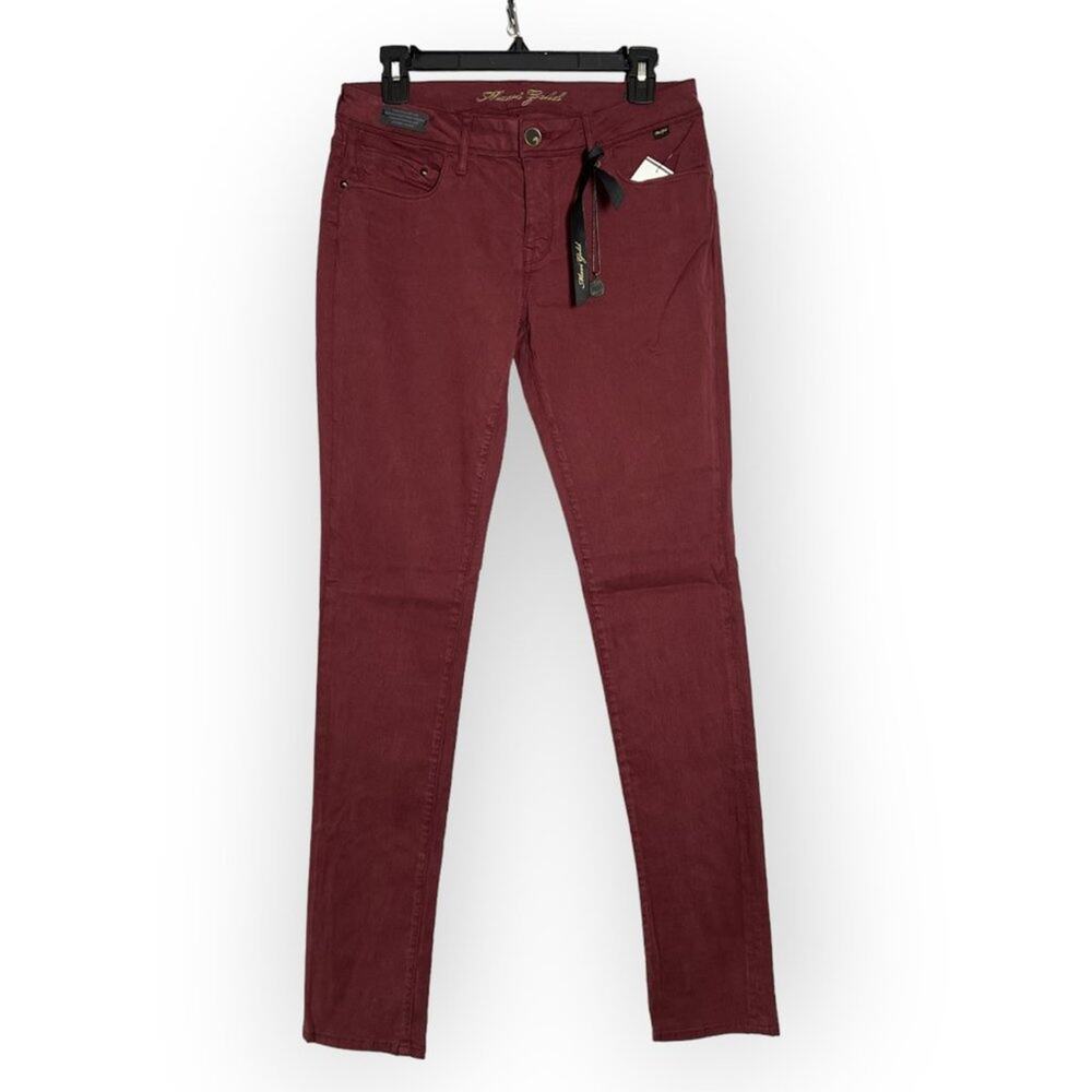 NEW Mavi Gold Alexa Mid Rise Super Skinny Jeans 27x33 Maroon Stretch Denim